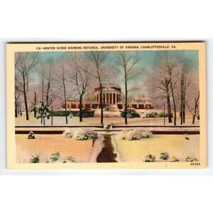 Vintage Linen Postcard Winter Scene Rotunda University of Virginia